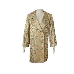 Vintage 90s Floral Metallic Cheongsam Coat - Made in USA
